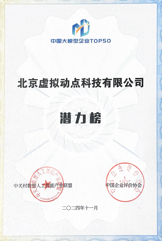 突出重围！尊龙集团官网·虚拟动点动作大模型入选“2024中国大模型TOP50企业潜力榜”